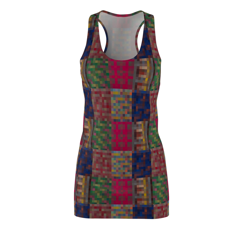 Colorblocked Patchwork Racerback Dress - Vibrant Geometric All-Over Print