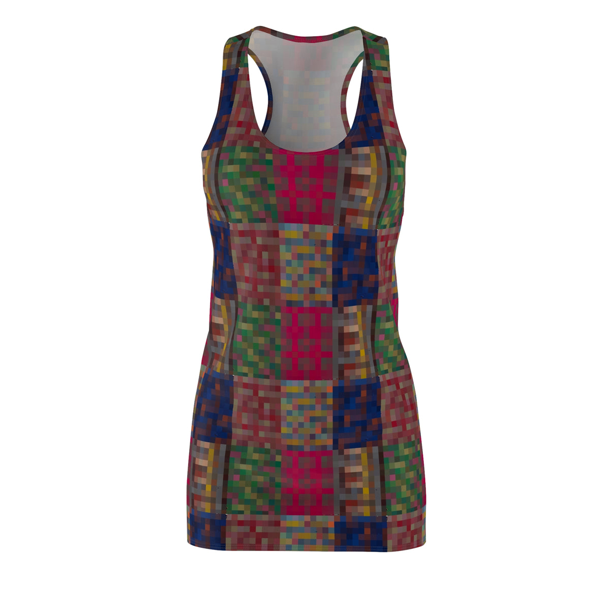 Colorblocked Patchwork Racerback Dress - Vibrant Geometric All-Over Print