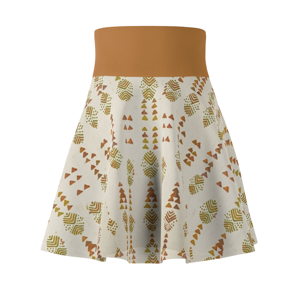 Boho Arrow Pattern Skater Skirt — Earthy Tribal Print Women’s Skirt
