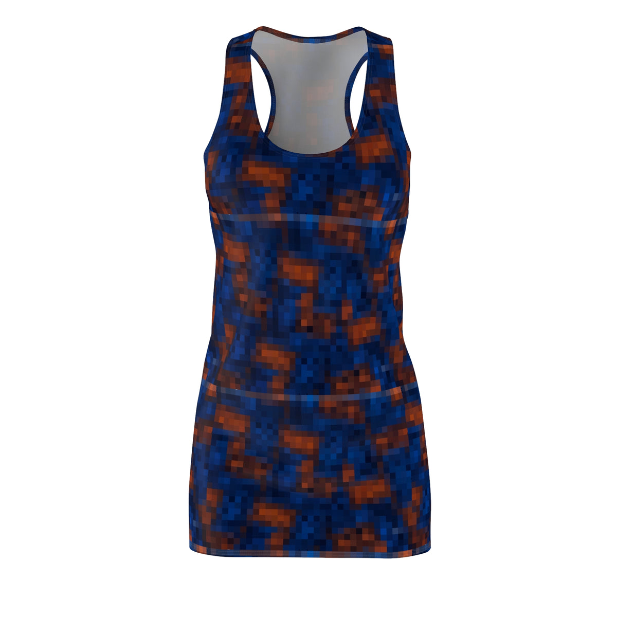 Racerback Dress - Blue & Rust Pixel Mosaic All-Over Print