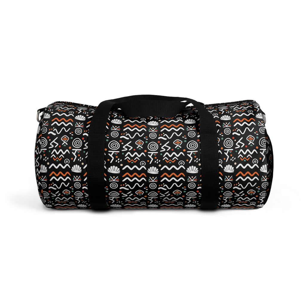 Patterned Tribal Duffel Bag — Black, Orange & White Travel Gym Bag