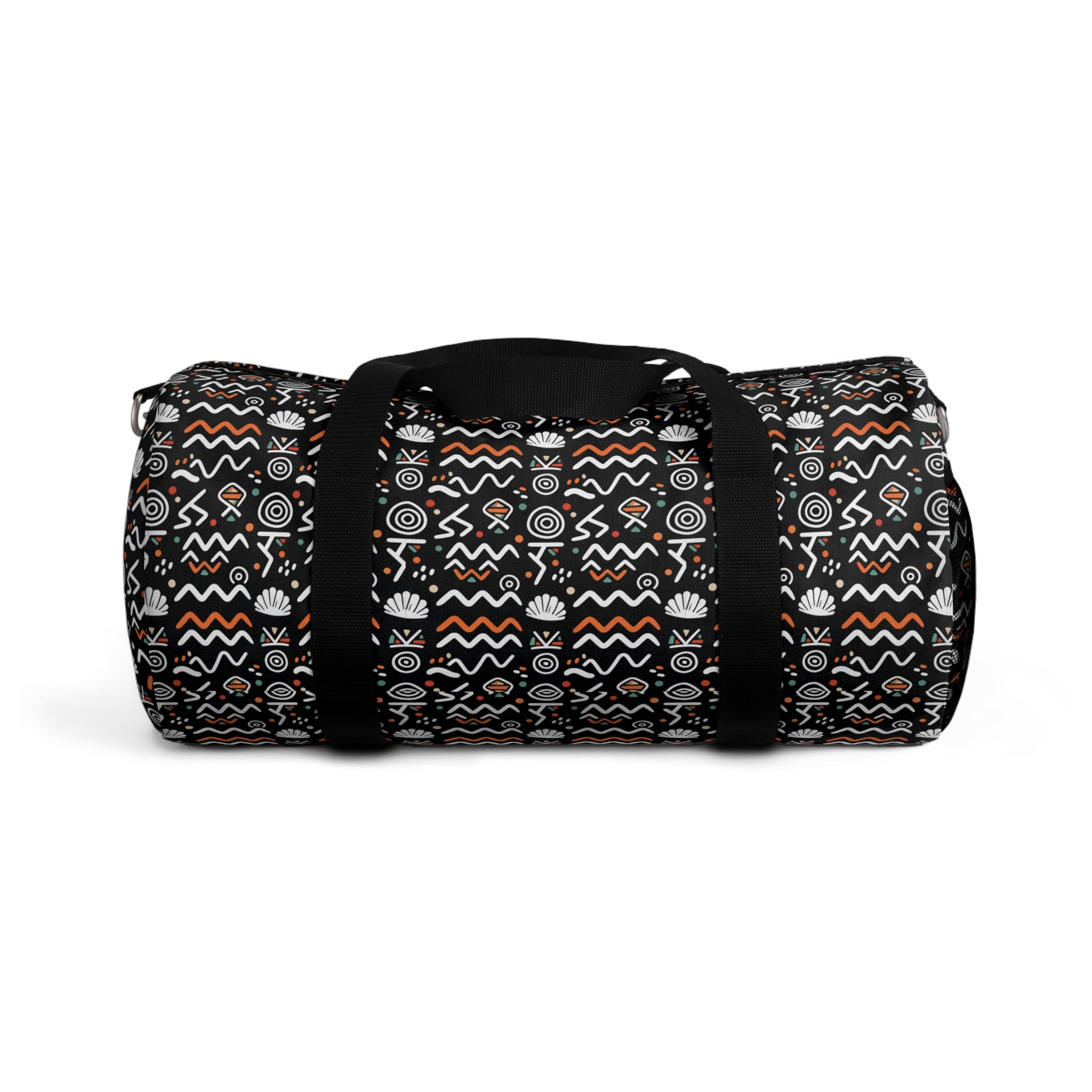 Patterned Tribal Duffel Bag — Black, Orange & White Travel Gym Bag