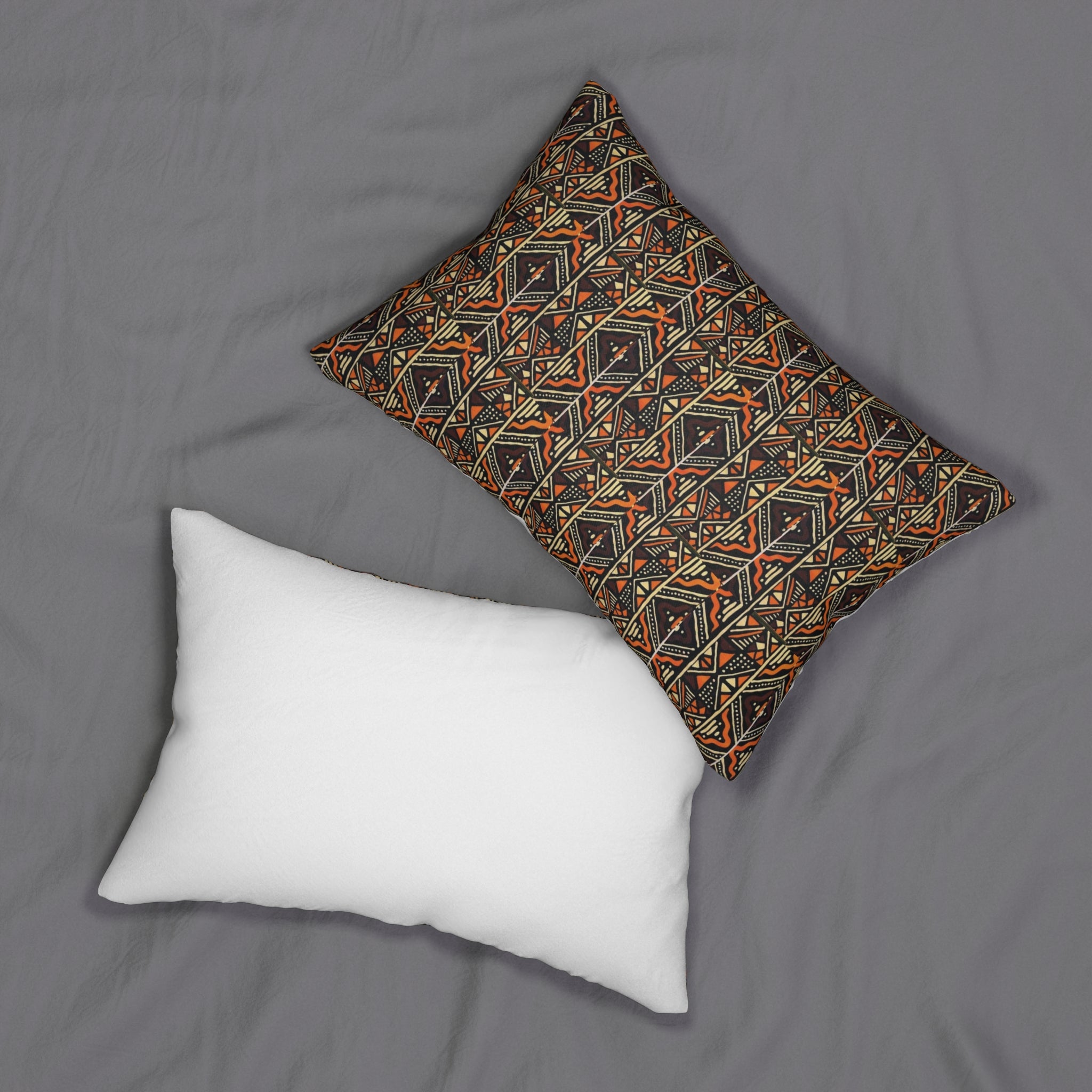 Boho Tribal Pattern Lumbar Pillow — Rust & Black Decorative Accent