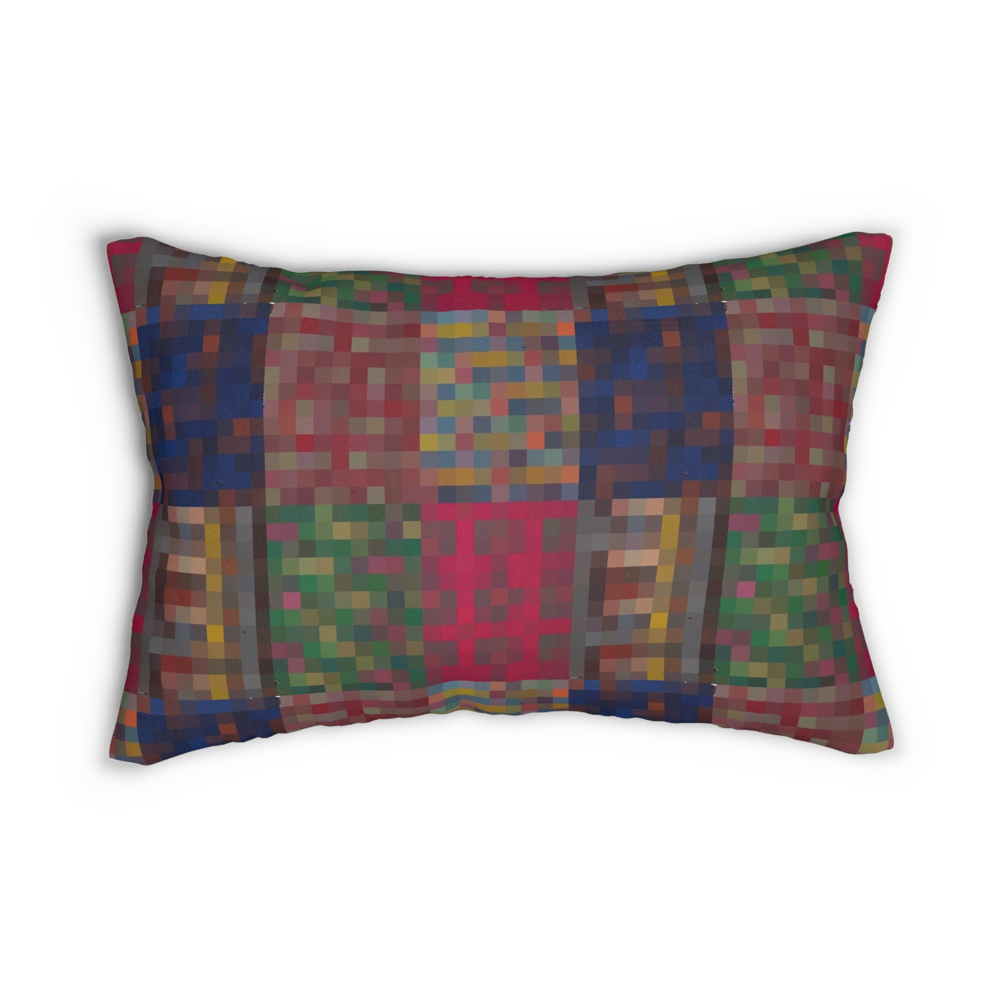 Pixelated Patchwork Lumbar Pillow — Colorful Geometric Accent Cushion
