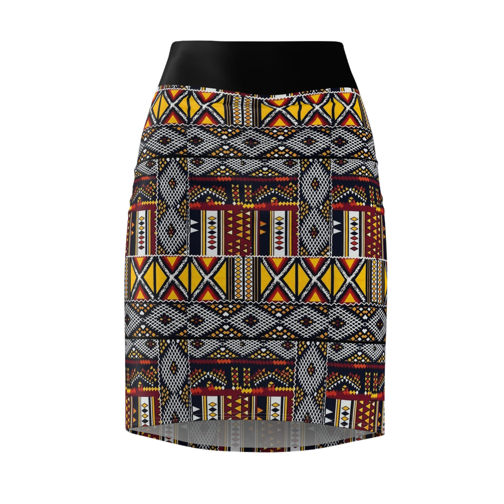 African Tribal Print Pencil Skirt — Bold Geometric Ankara Pattern