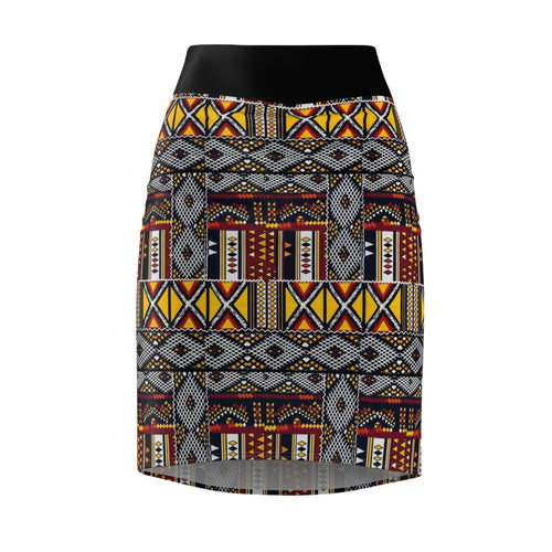 African Tribal Print Pencil Skirt — Bold Geometric Ankara Pattern