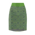 Green Optical Illusion Pencil Skirt — Psychedelic Geometric Print