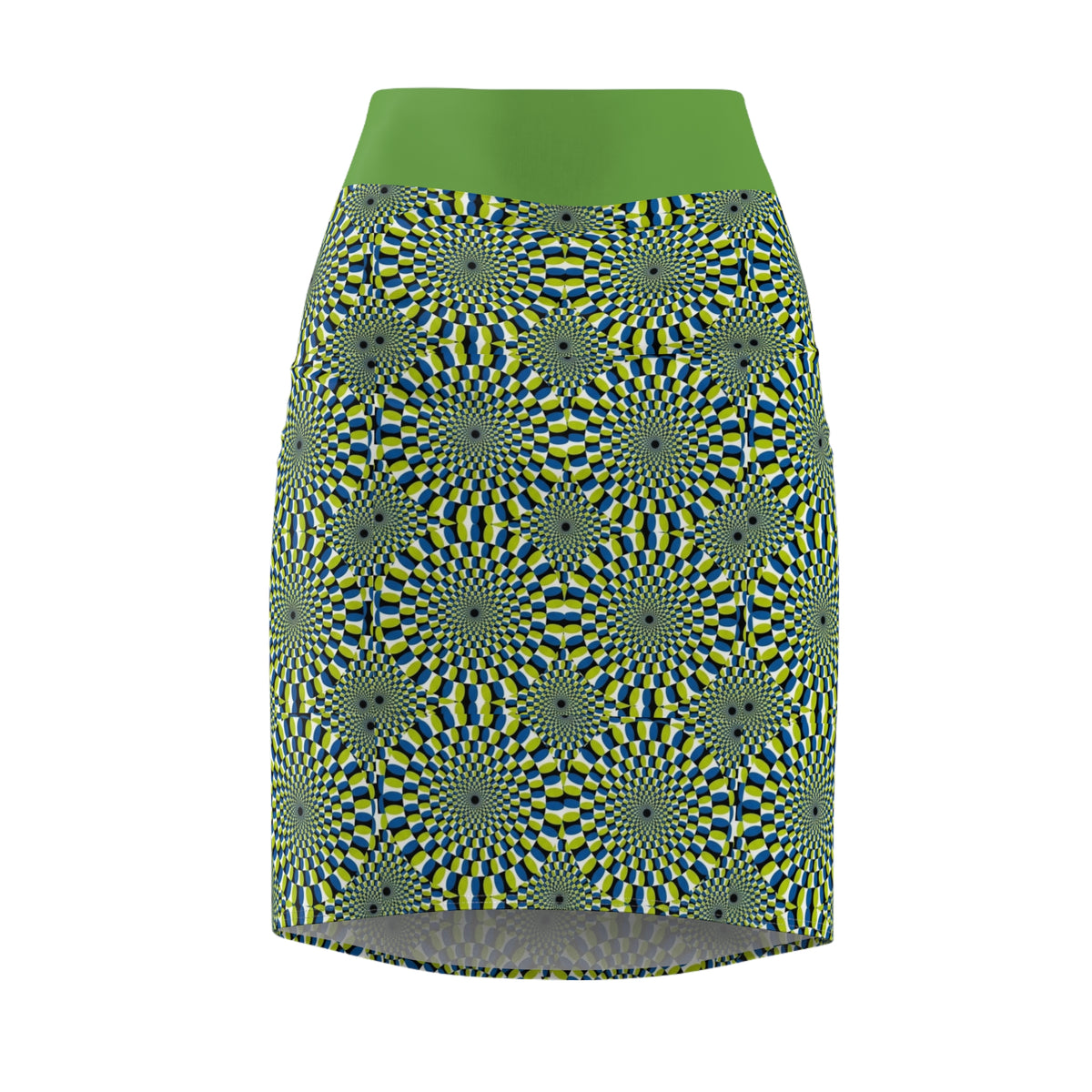Green Optical Illusion Pencil Skirt — Psychedelic Geometric Print