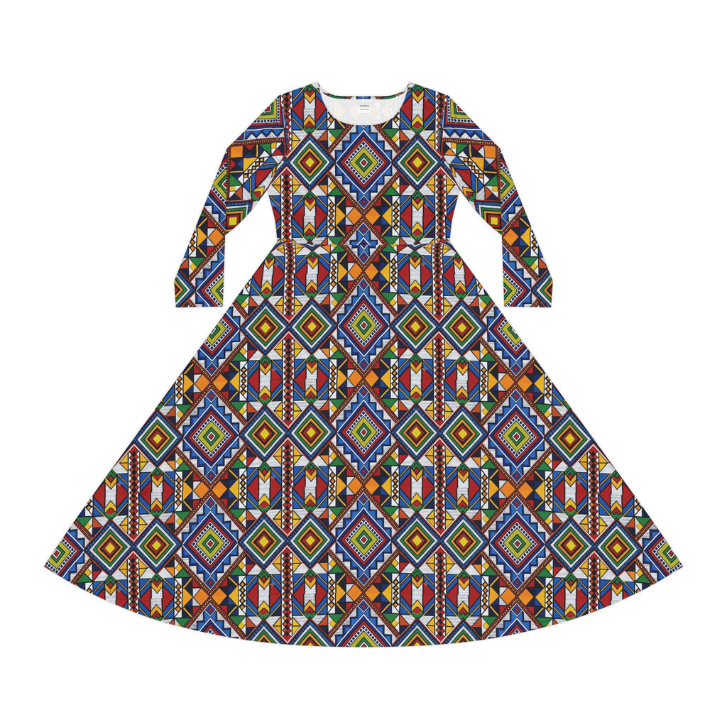 Bohemian Geometric Maxi Dress - Long Sleeve AOP Dance Dress