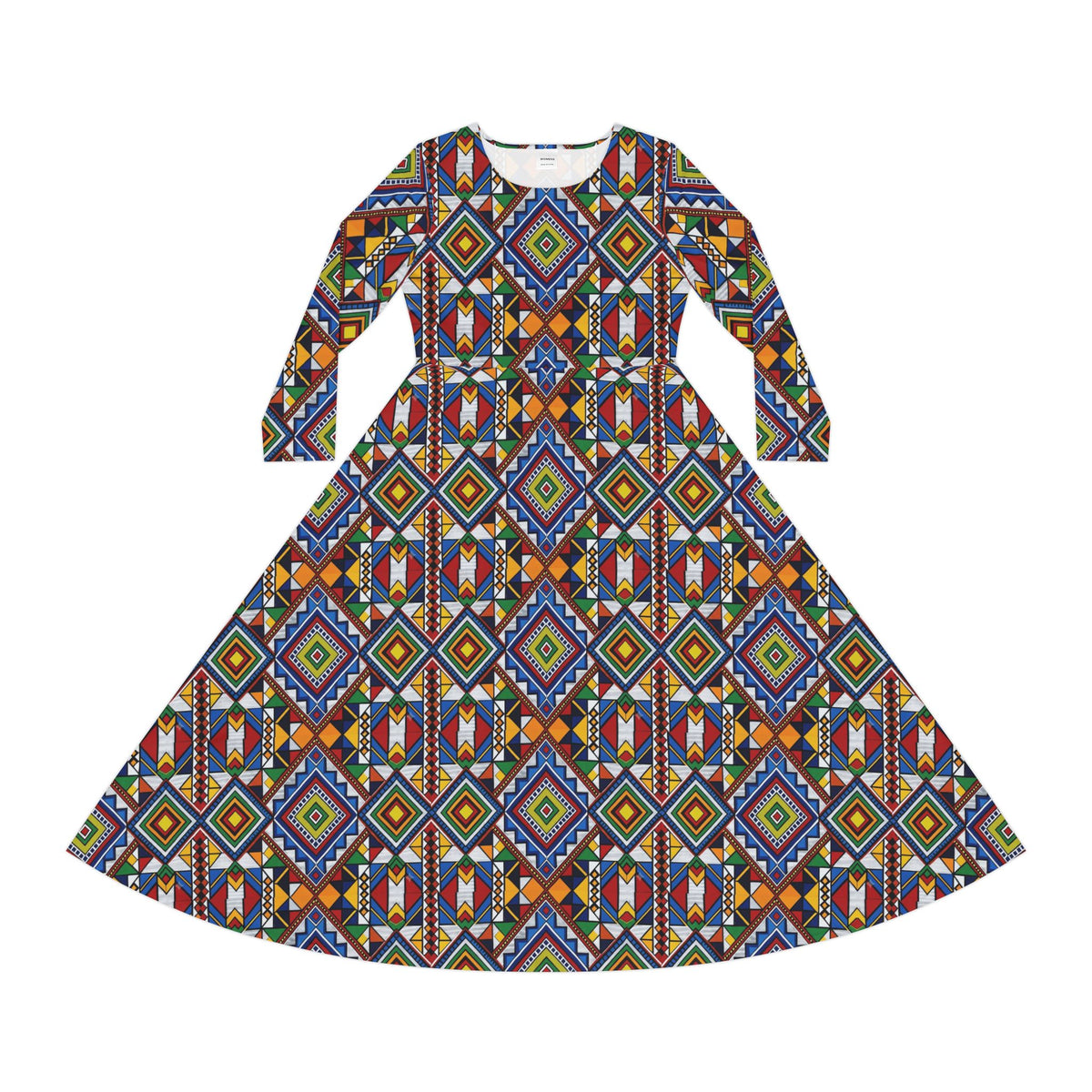 Bohemian Geometric Maxi Dress - Long Sleeve AOP Dance Dress