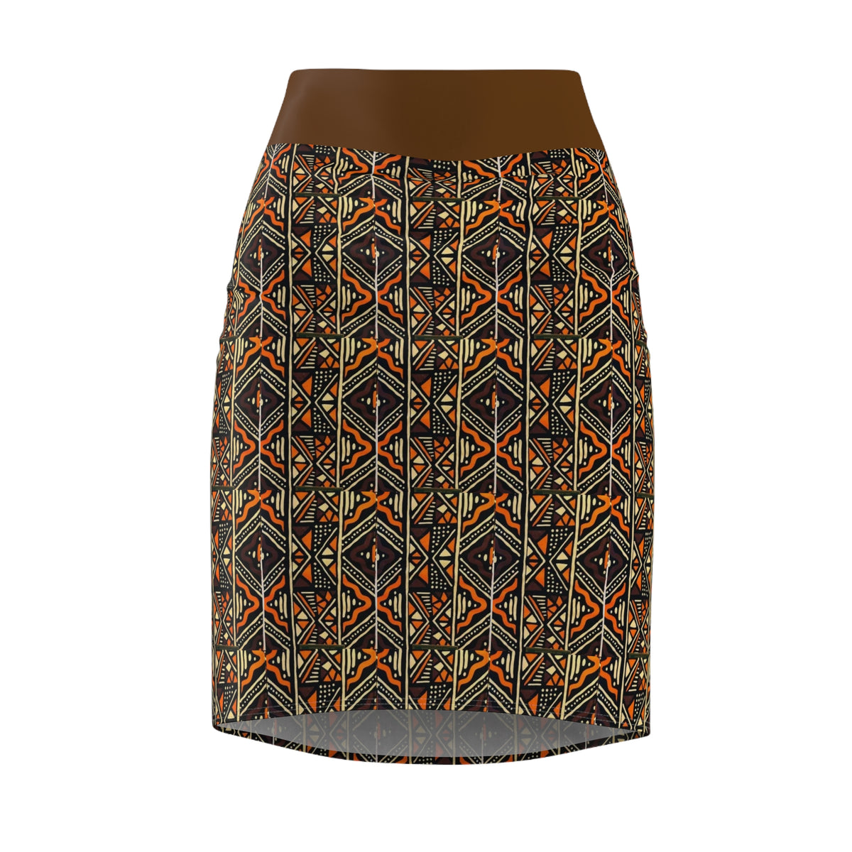 Tribal Geometric Pencil Skirt – Earth Tone Aztec Print