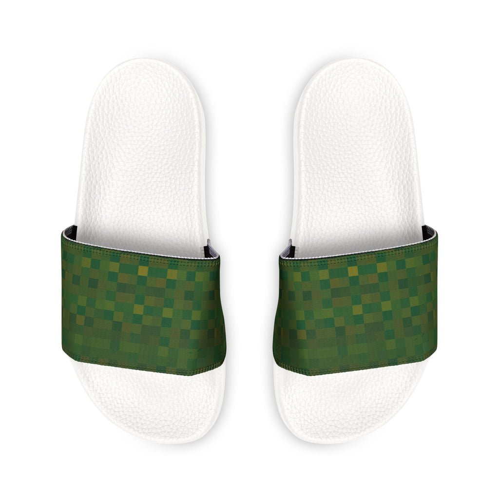 Men's Green Check Slide Sandals — Removable-Strap Casual Pool & Lounge Slides