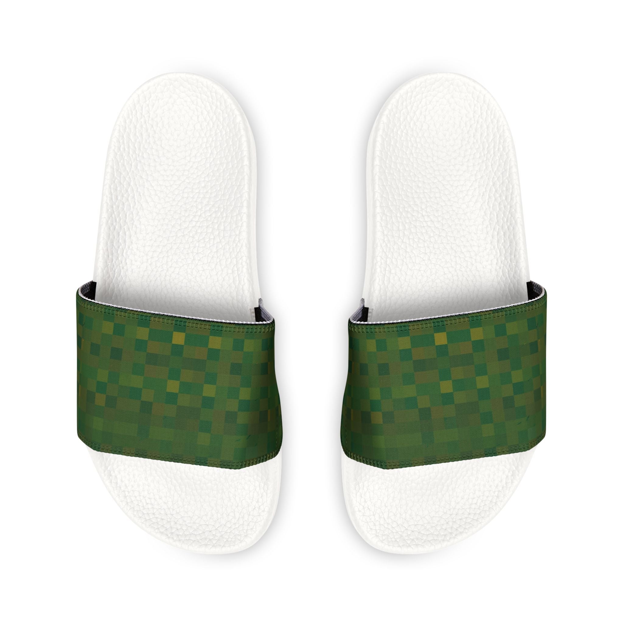 Men's Green Check Slide Sandals — Removable-Strap Casual Pool & Lounge Slides