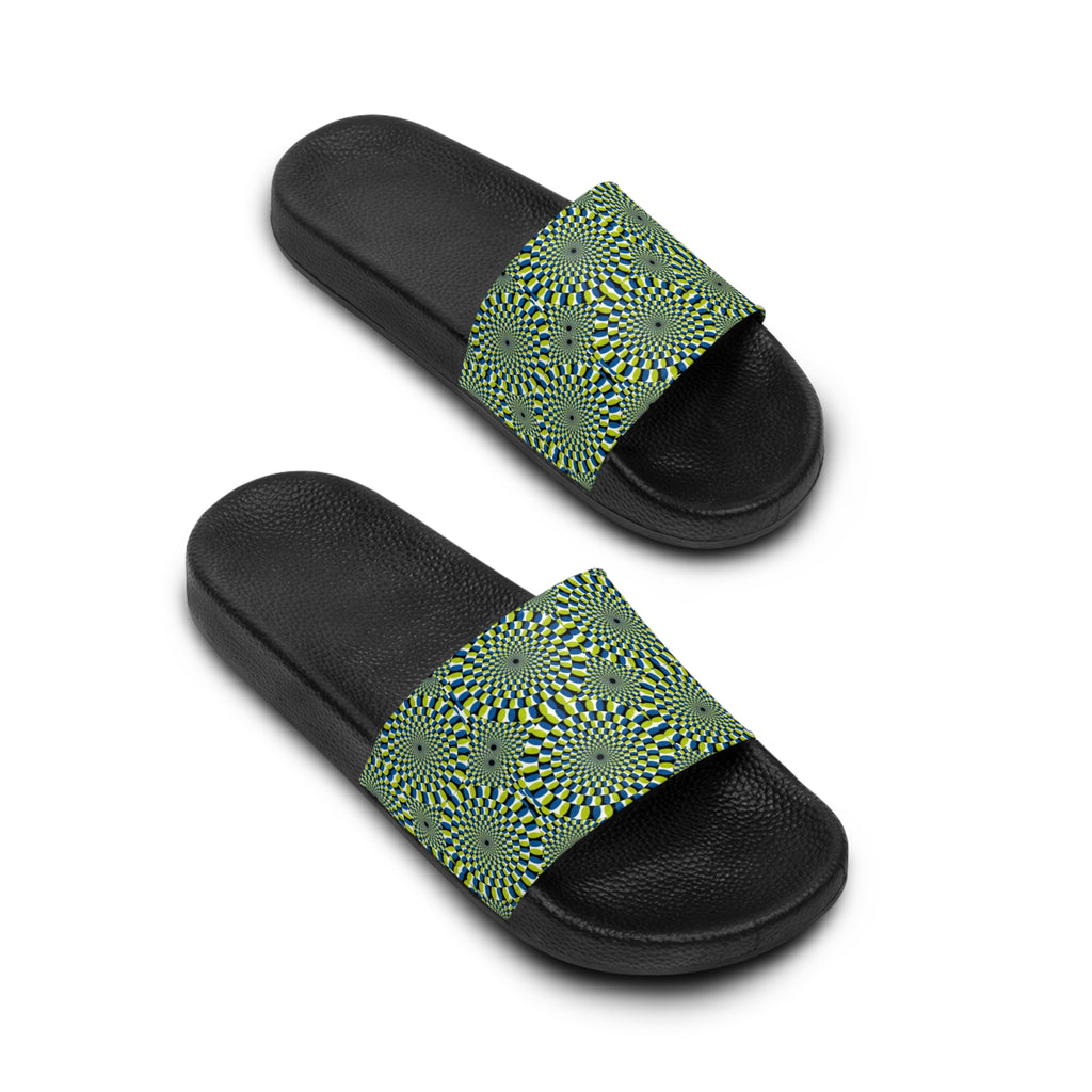 Men's Green Optical Illusion Slide Sandals – Psychedelic Swirl Pool Slides