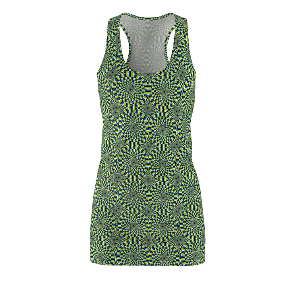 Green Geometric Racerback Dress — Optical Kaleidoscope Print