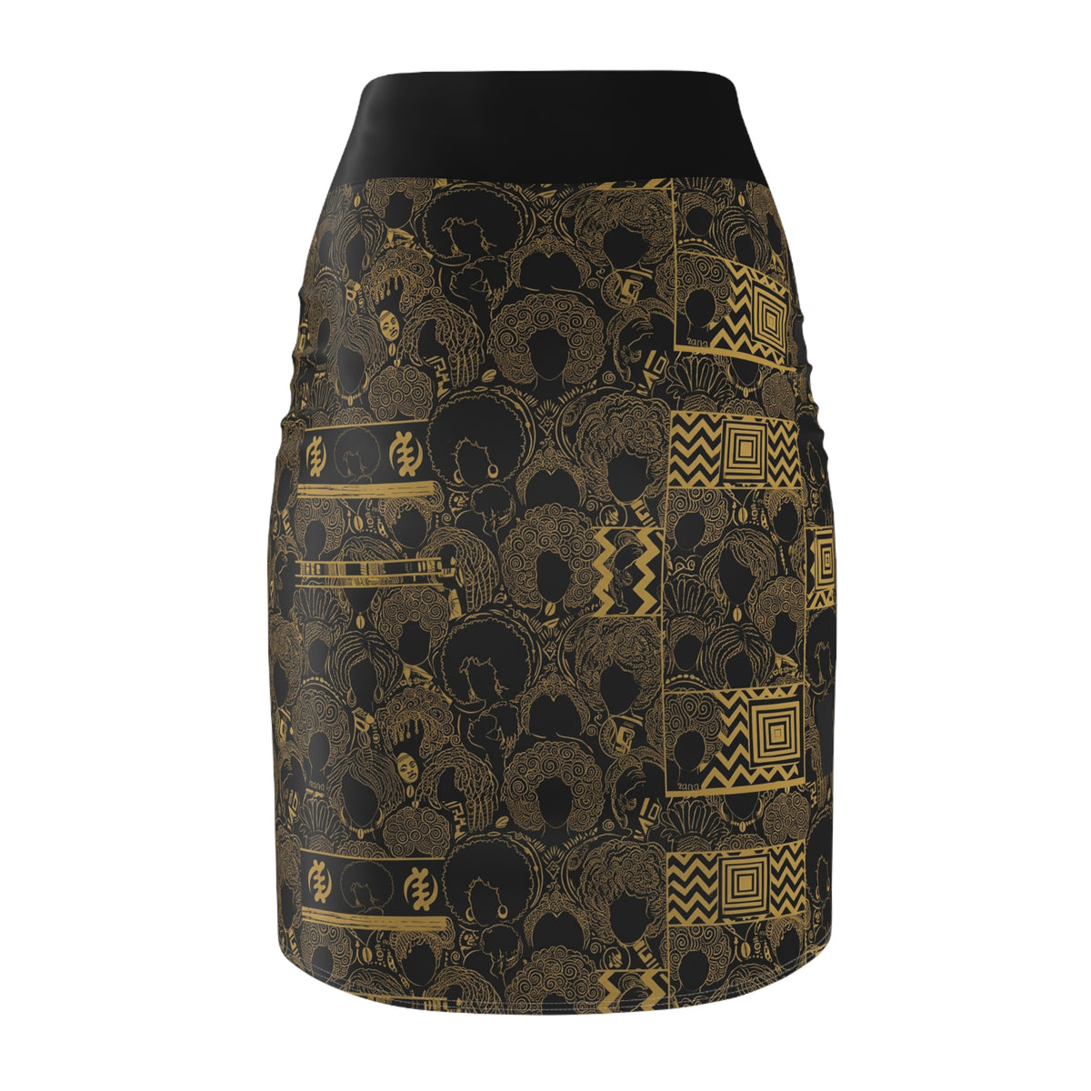 Gold Afro Pattern Pencil Skirt – Vintage Black & Metallic Tribal Print