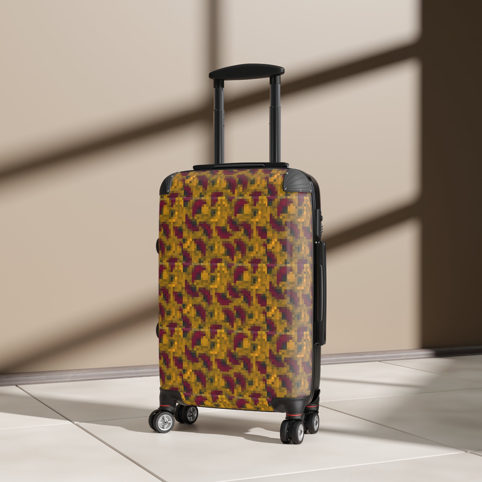Autumn Mosaic Carry-On Suitcase – Maroon & Mustard Geometric Travel Luggage