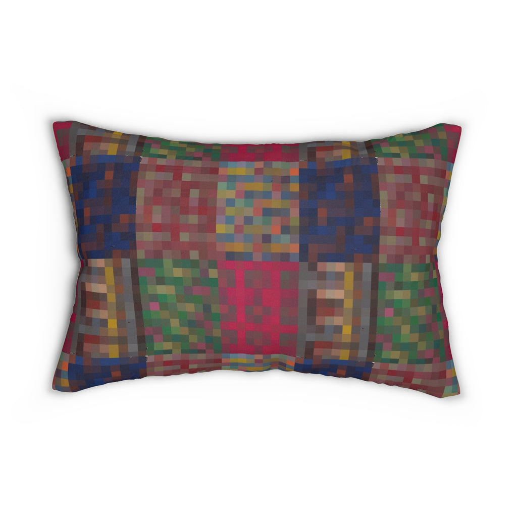 Pixelated Patchwork Lumbar Pillow — Colorful Geometric Accent Cushion