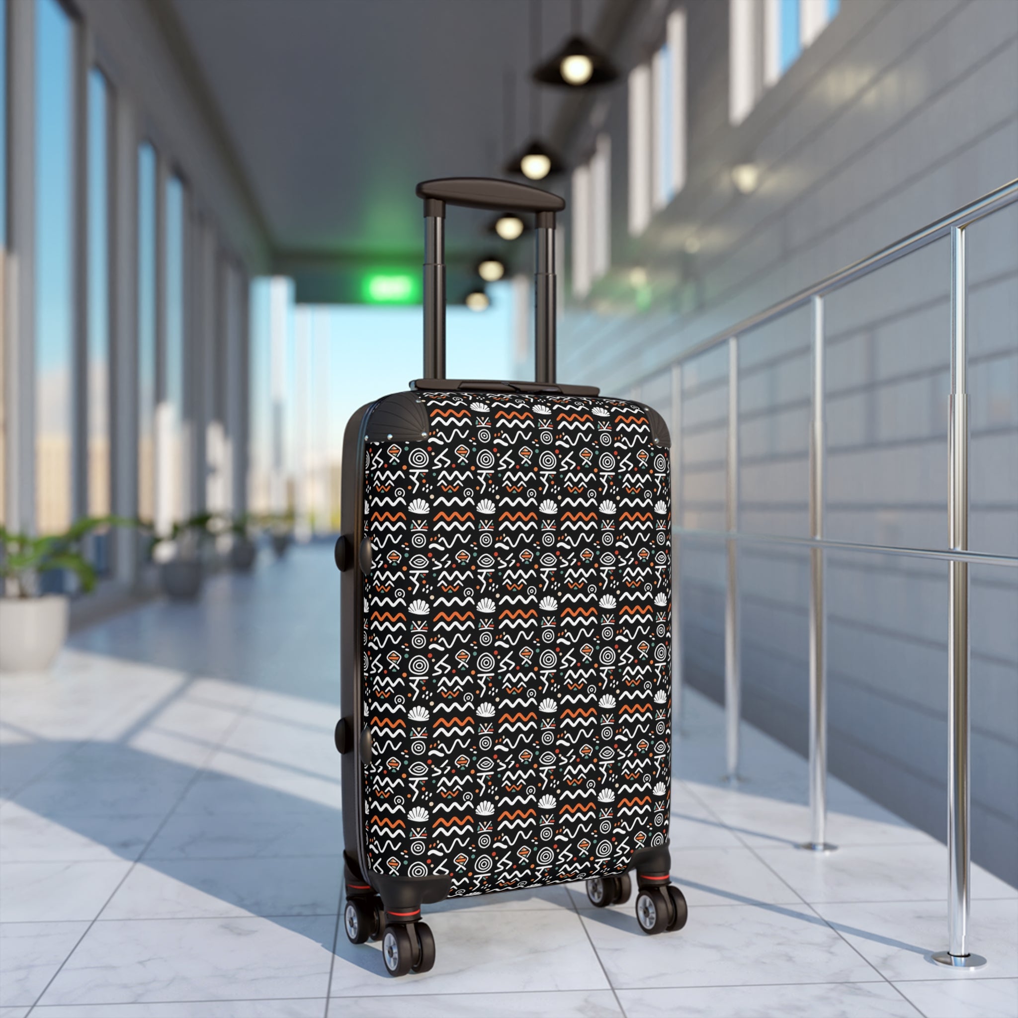 Hardside Carry-On Suitcase — Black Tribal Geometric Pattern
