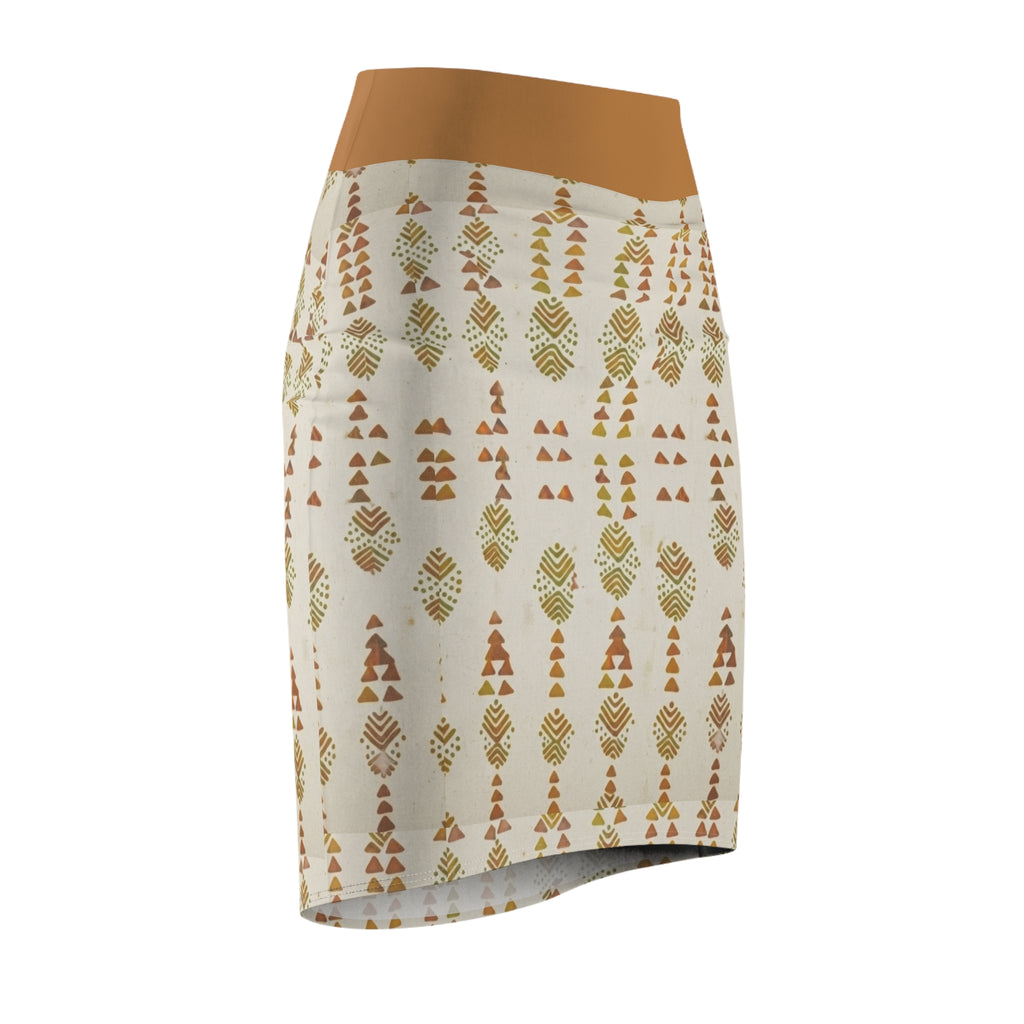 Boho Chevron Pencil Skirt — Earthy Tribal Print