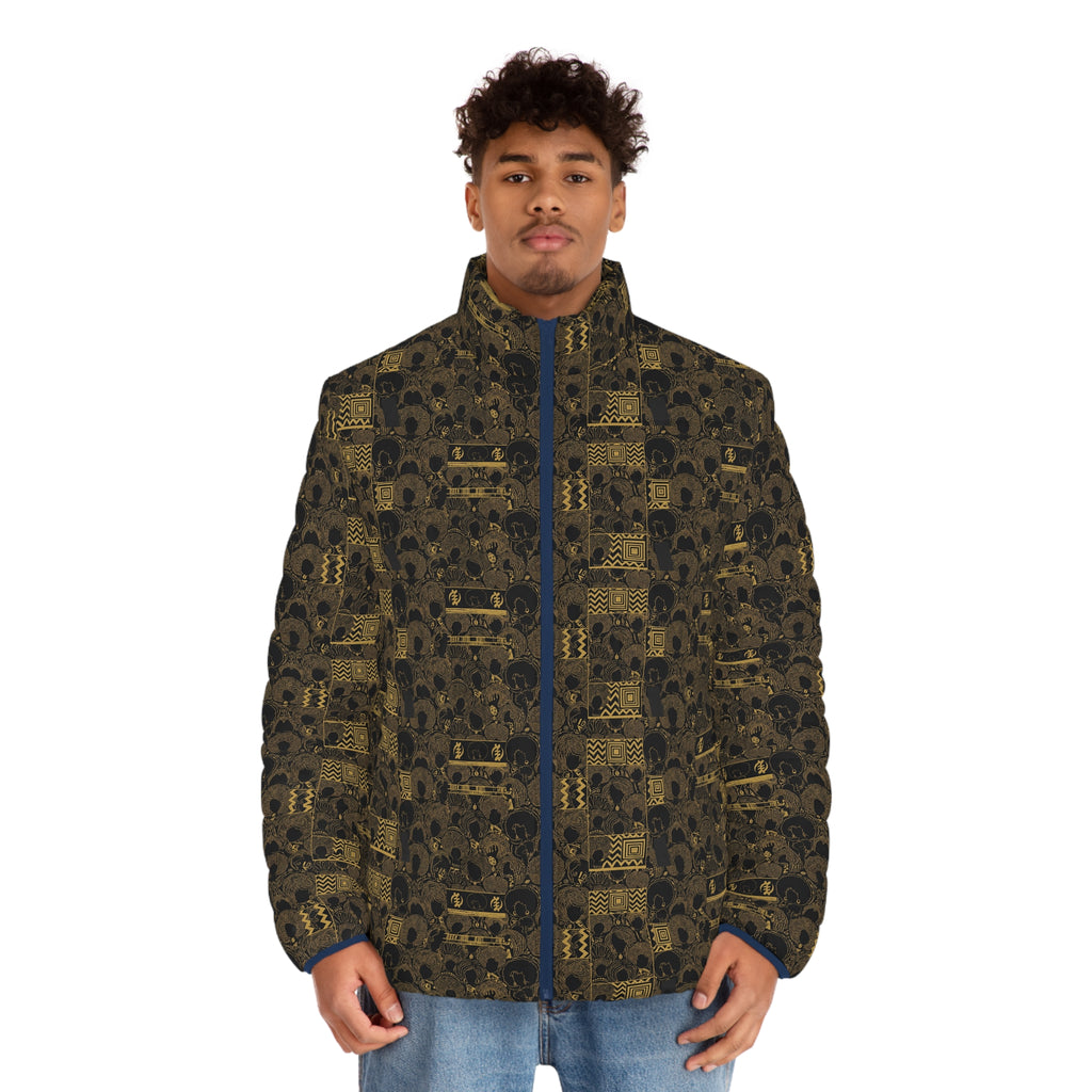 Men's Puffer Jacket — Vintage Gold Patterned All-Over Print