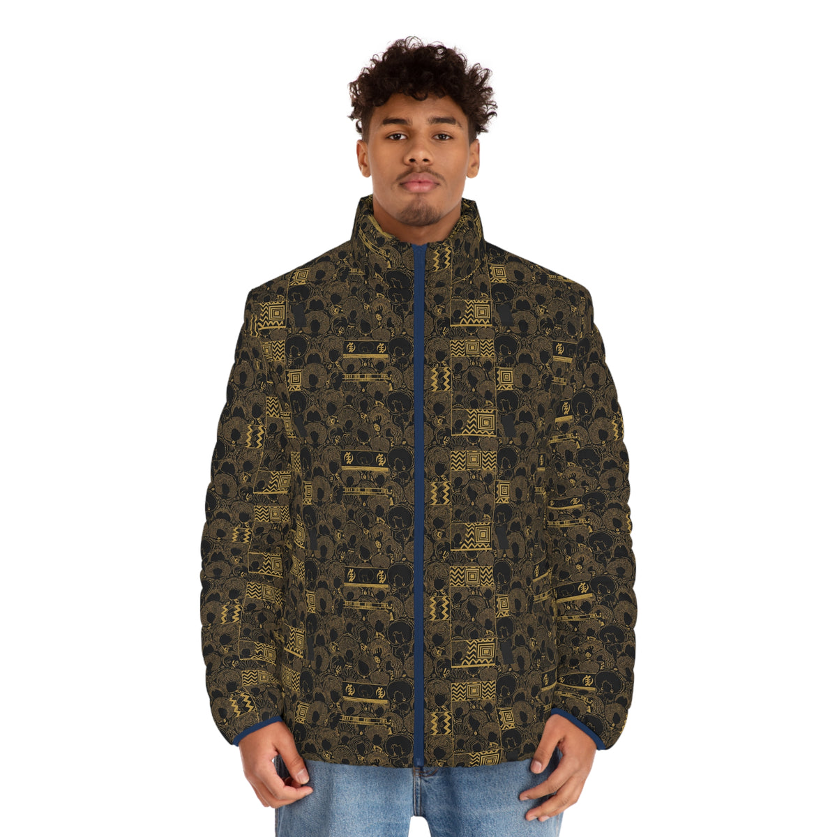 Men's Puffer Jacket — Vintage Gold Patterned All-Over Print
