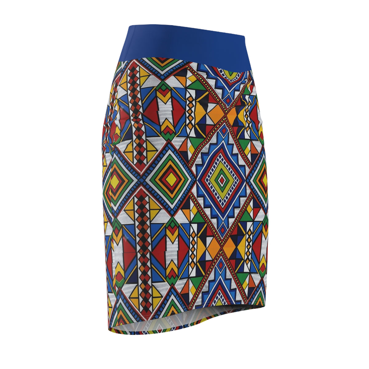 African Geometric Print Pencil Skirt — Bold Colorful Tribal Pattern
