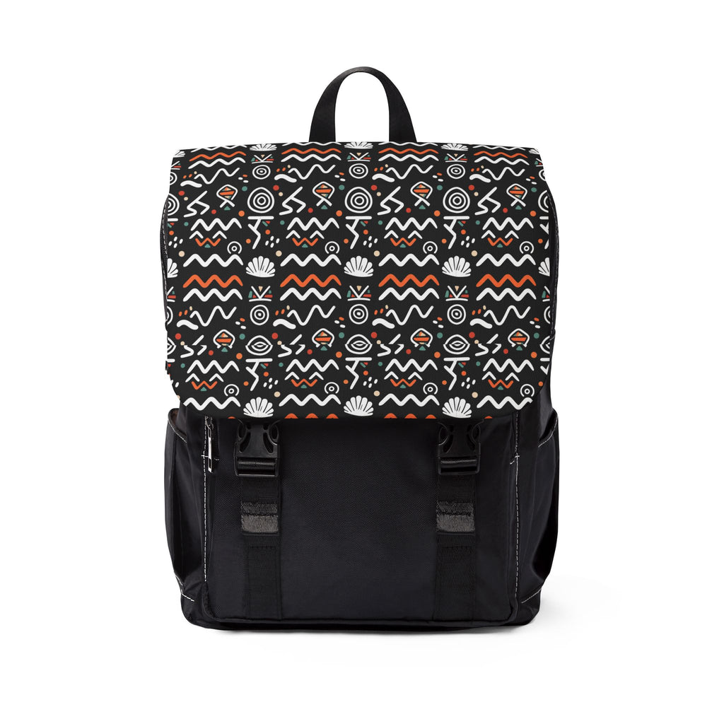 Tribal Wave Pattern Shoulder Backpack — Black Aztec Casual Daypack