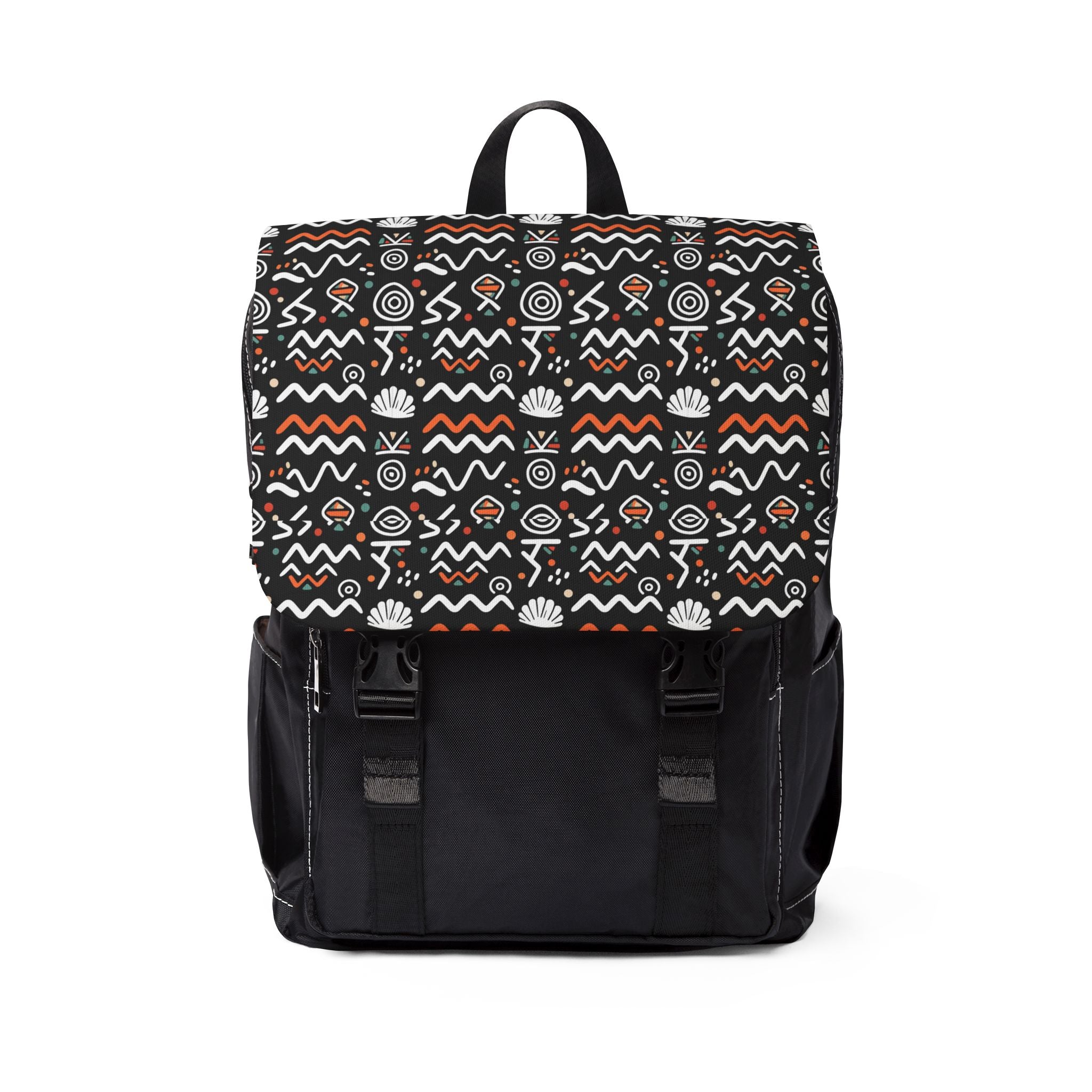 Tribal Wave Pattern Shoulder Backpack — Black Aztec Casual Daypack