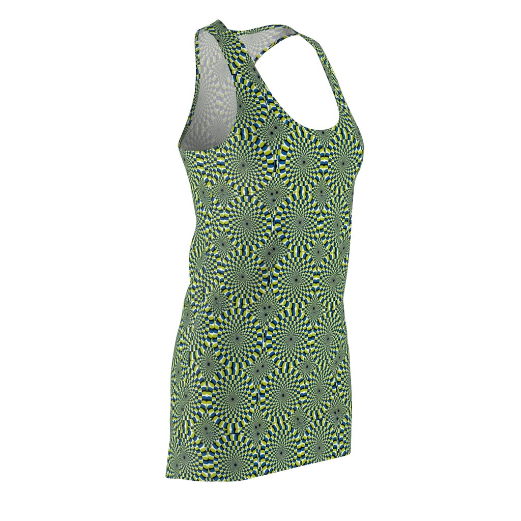 Green Geometric Racerback Dress — Optical Kaleidoscope Print
