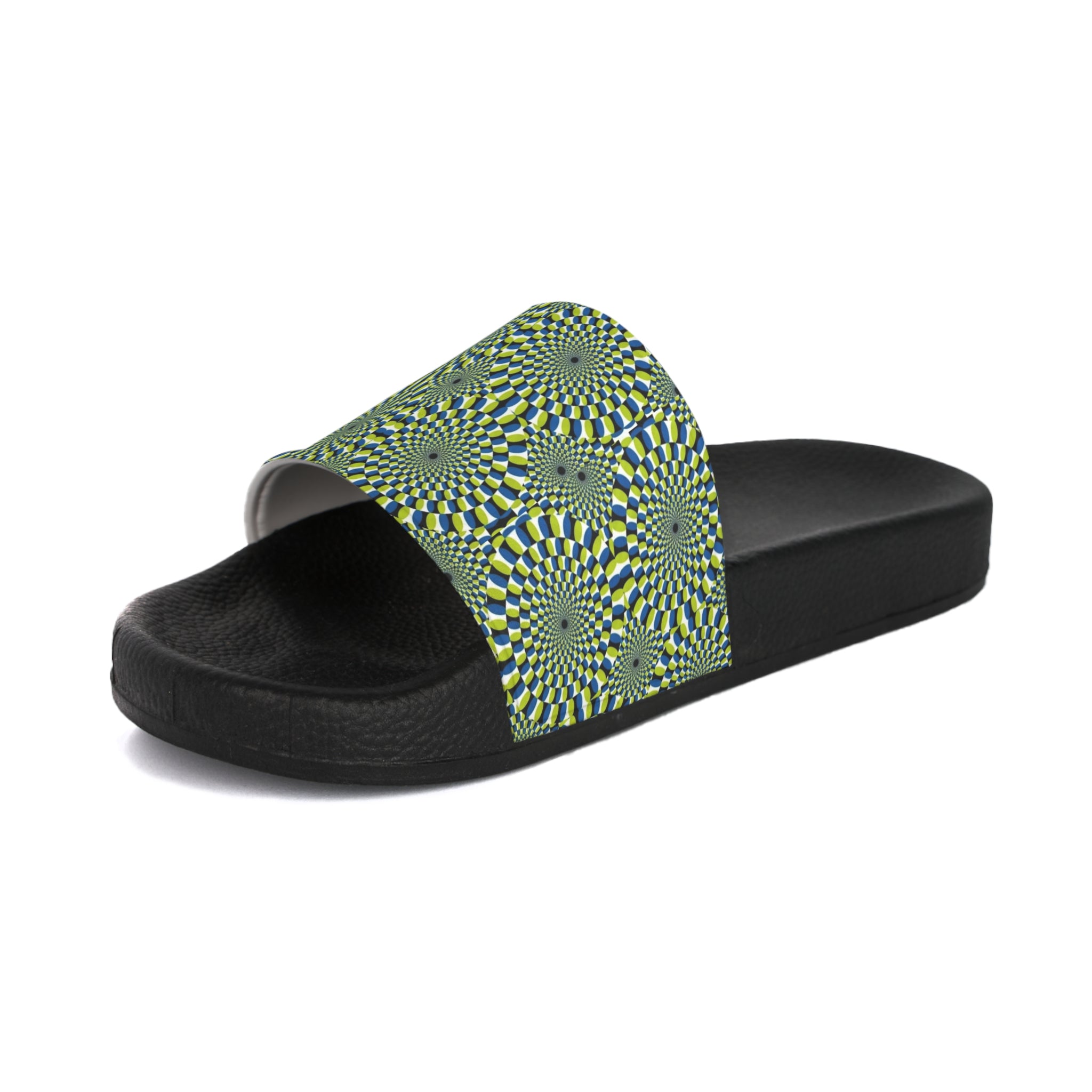 Men's Green Optical Illusion Slide Sandals – Psychedelic Swirl Pool Slides