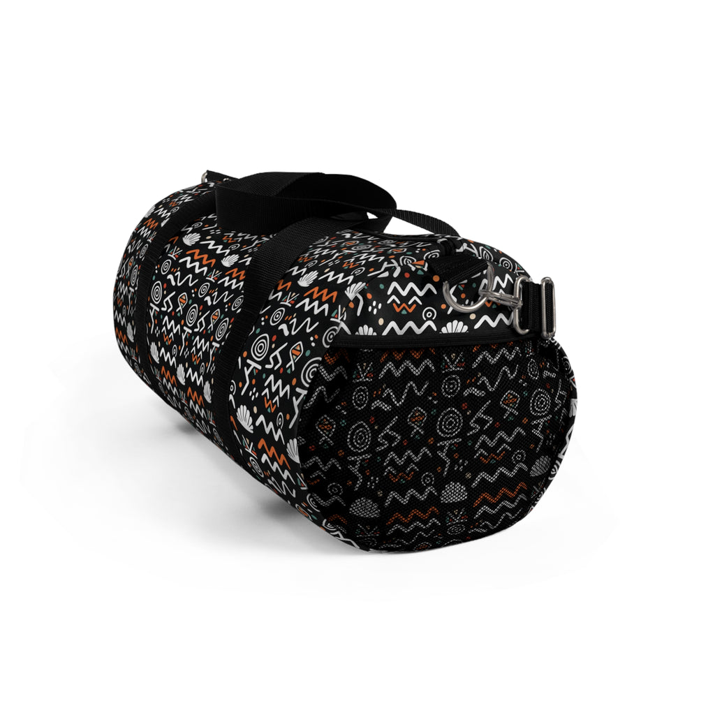 Patterned Tribal Duffel Bag — Black, Orange & White Travel Gym Bag