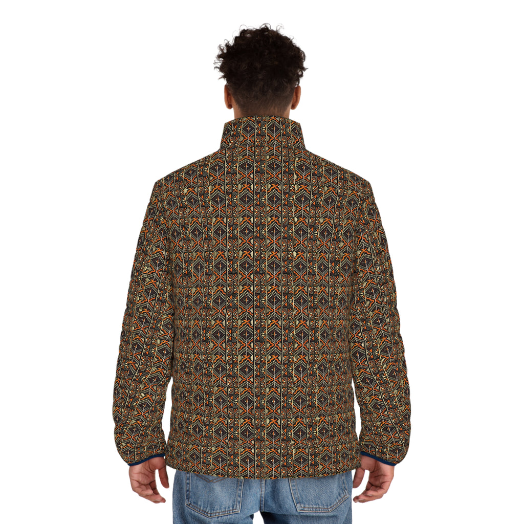 Men's All-Over-Print Puffer Jacket — Vintage Geometric Pattern