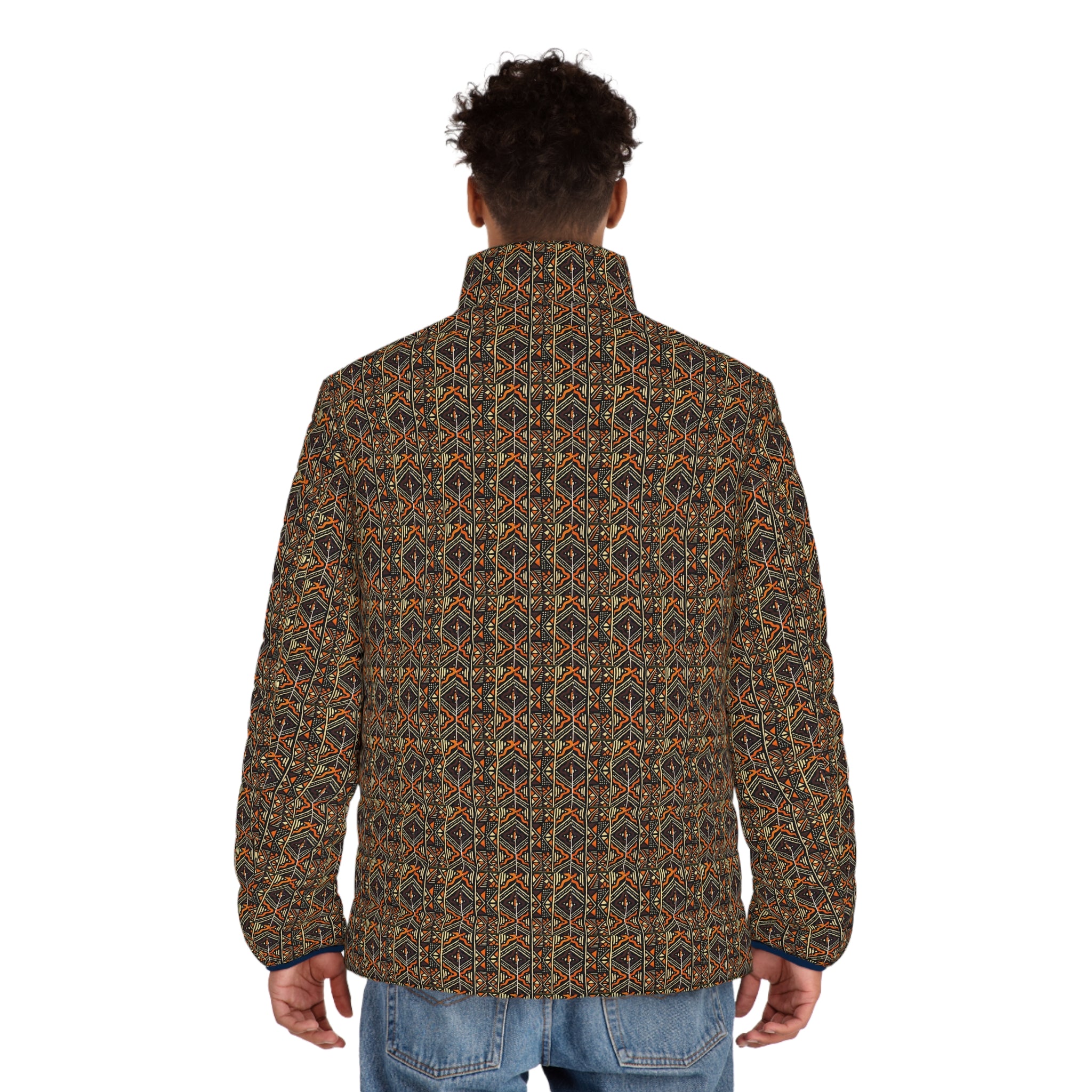 Men's All-Over-Print Puffer Jacket — Vintage Geometric Pattern