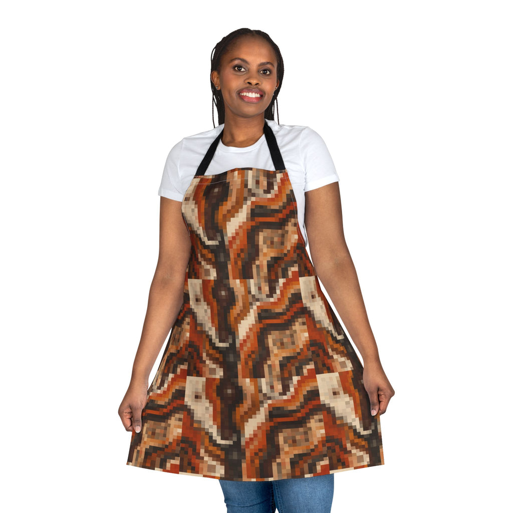 Retro Earth Tone Abstract Apron — Vintage Brown Geometric Kitchen Apron