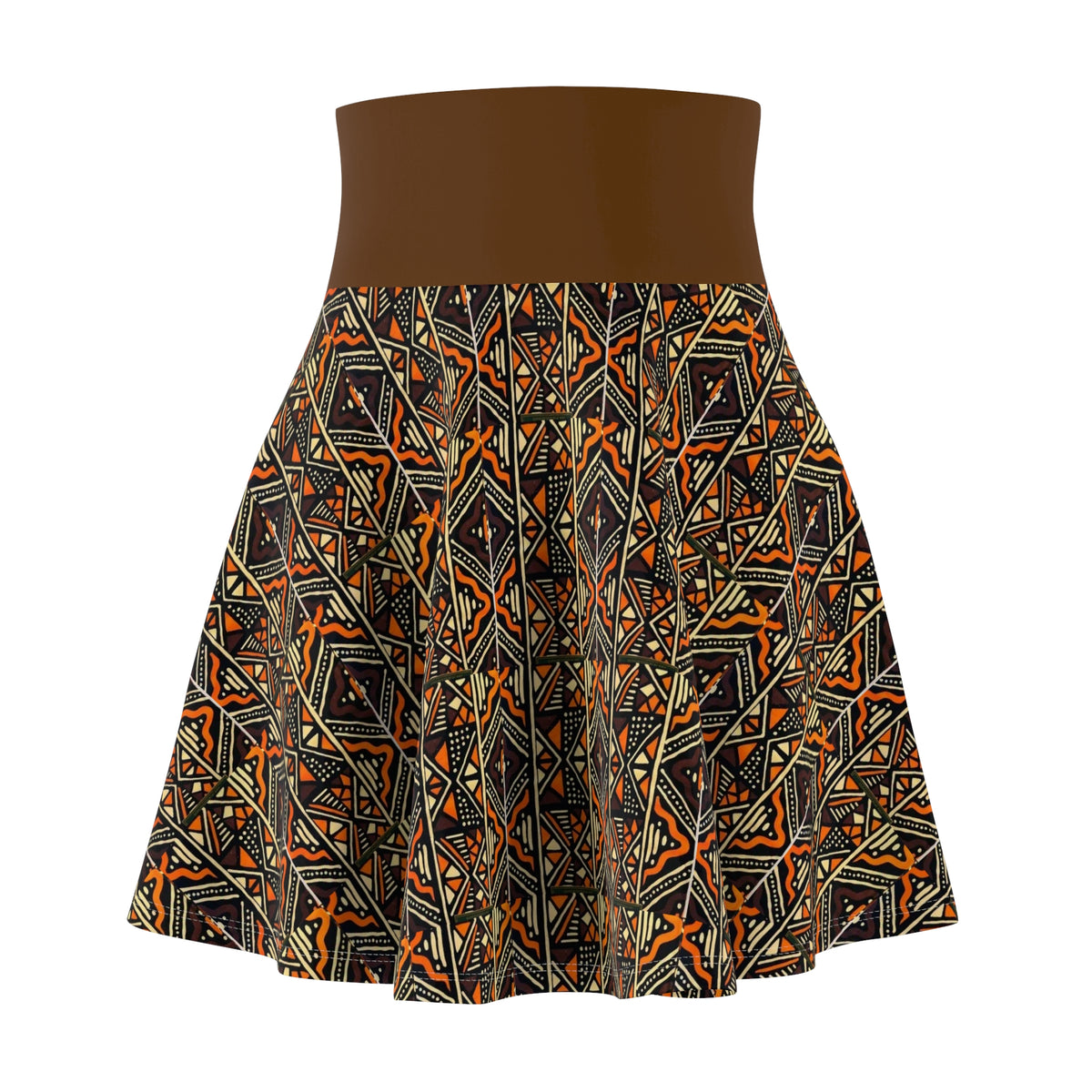 Tribal Geometric Skater Skirt — Autumn Brown Aztec Pattern