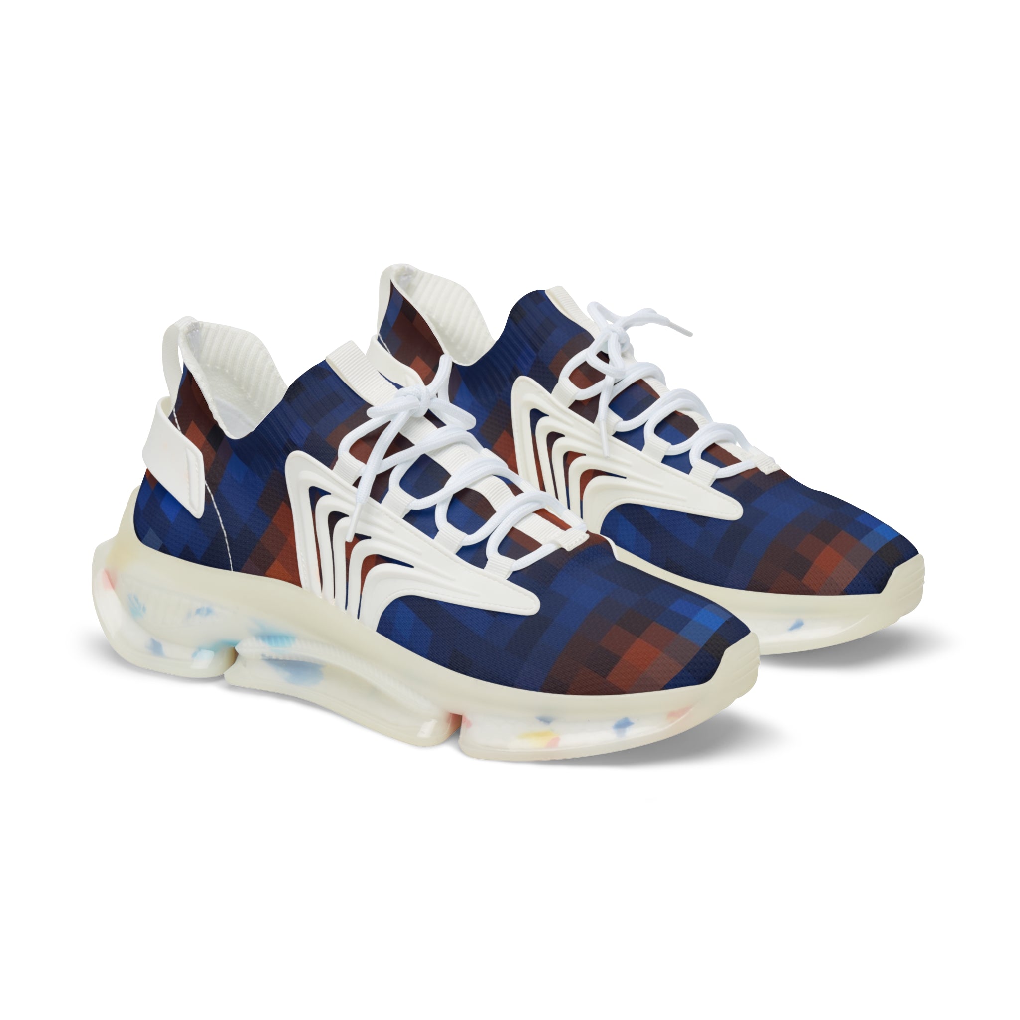 Men's Mesh Sneakers – Blue Red Plaid Athletic Shoes