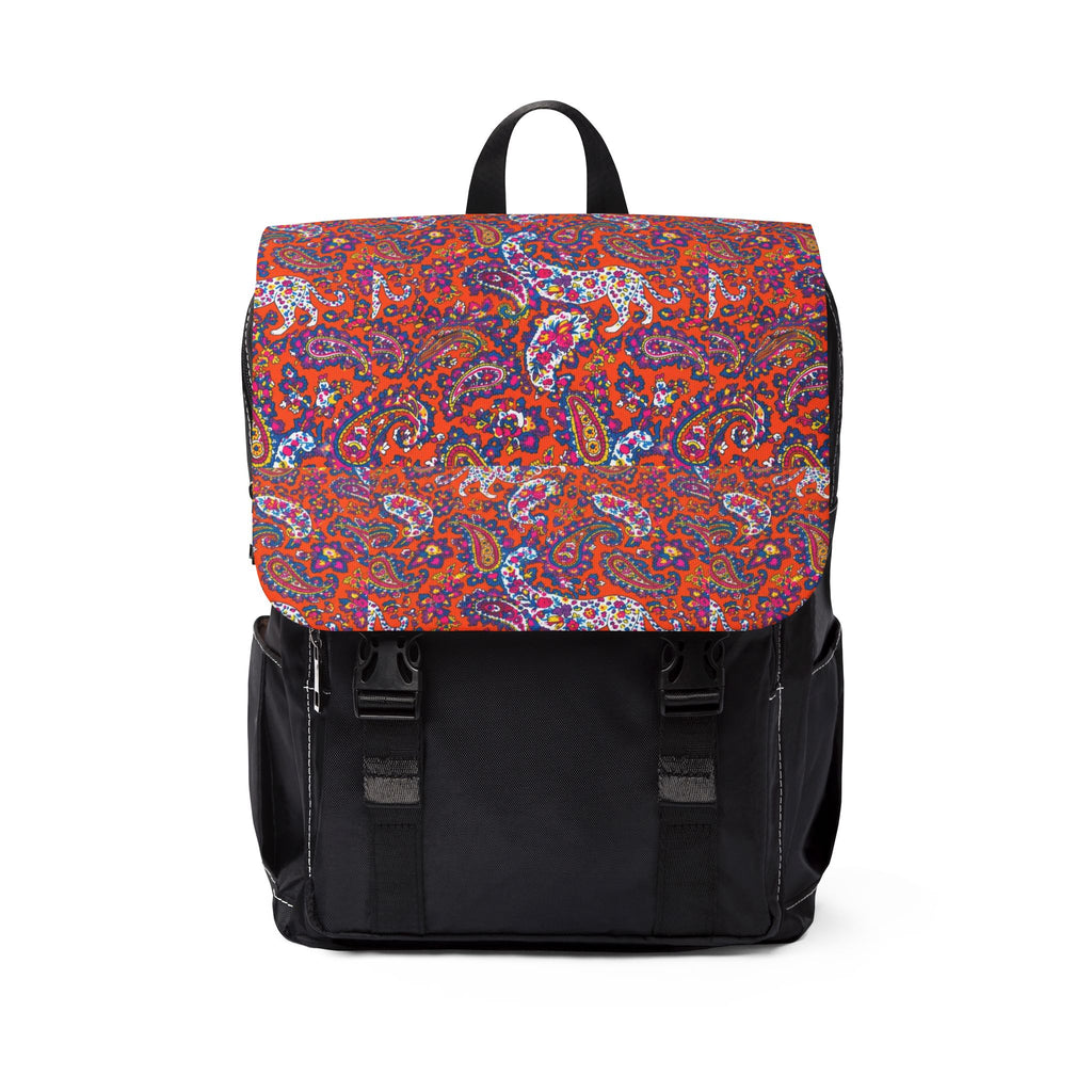 Boho Red Paisley Backpack — Casual Shoulder Backpack