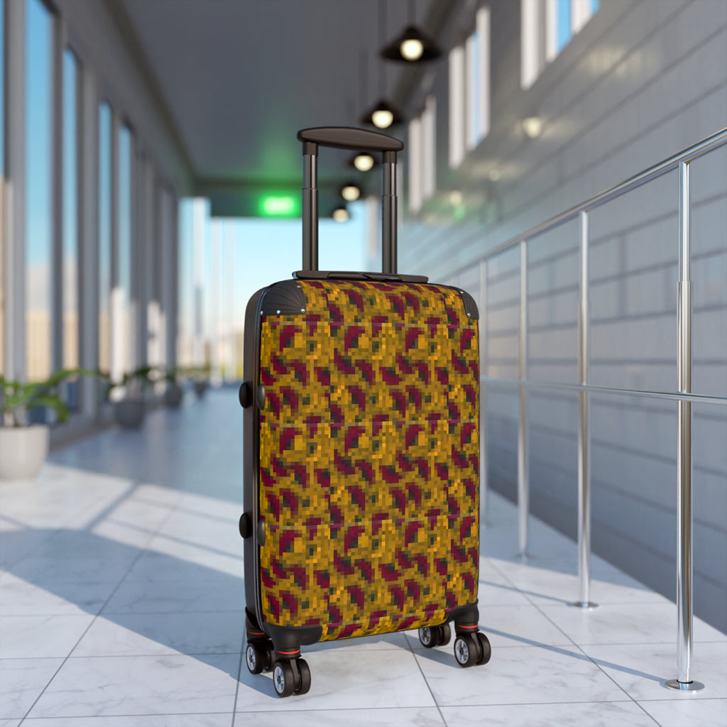 Autumn Mosaic Carry-On Suitcase – Maroon & Mustard Geometric Travel Luggage