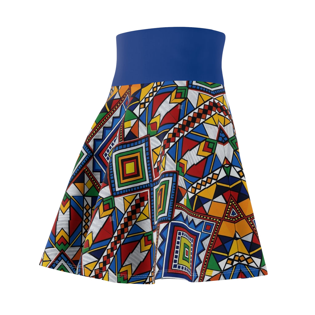 Colorful Tribal Geometric Skater Skirt — Bold Aztec Print