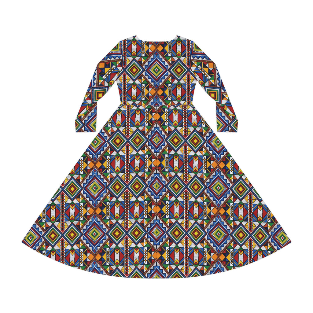Bohemian Geometric Maxi Dress - Long Sleeve AOP Dance Dress
