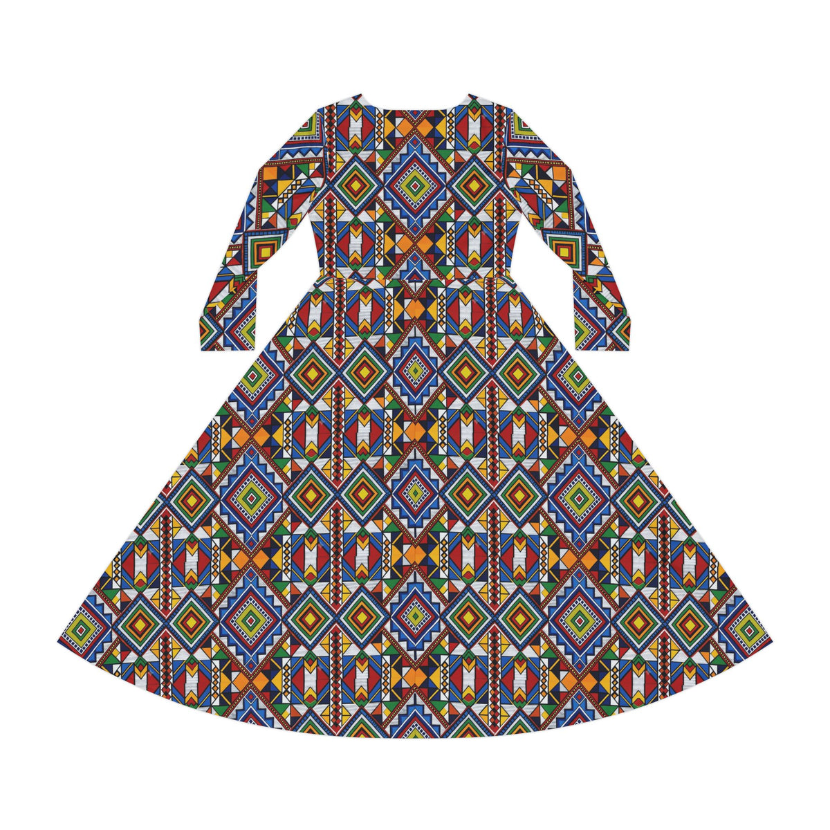 Bohemian Geometric Maxi Dress - Long Sleeve AOP Dance Dress