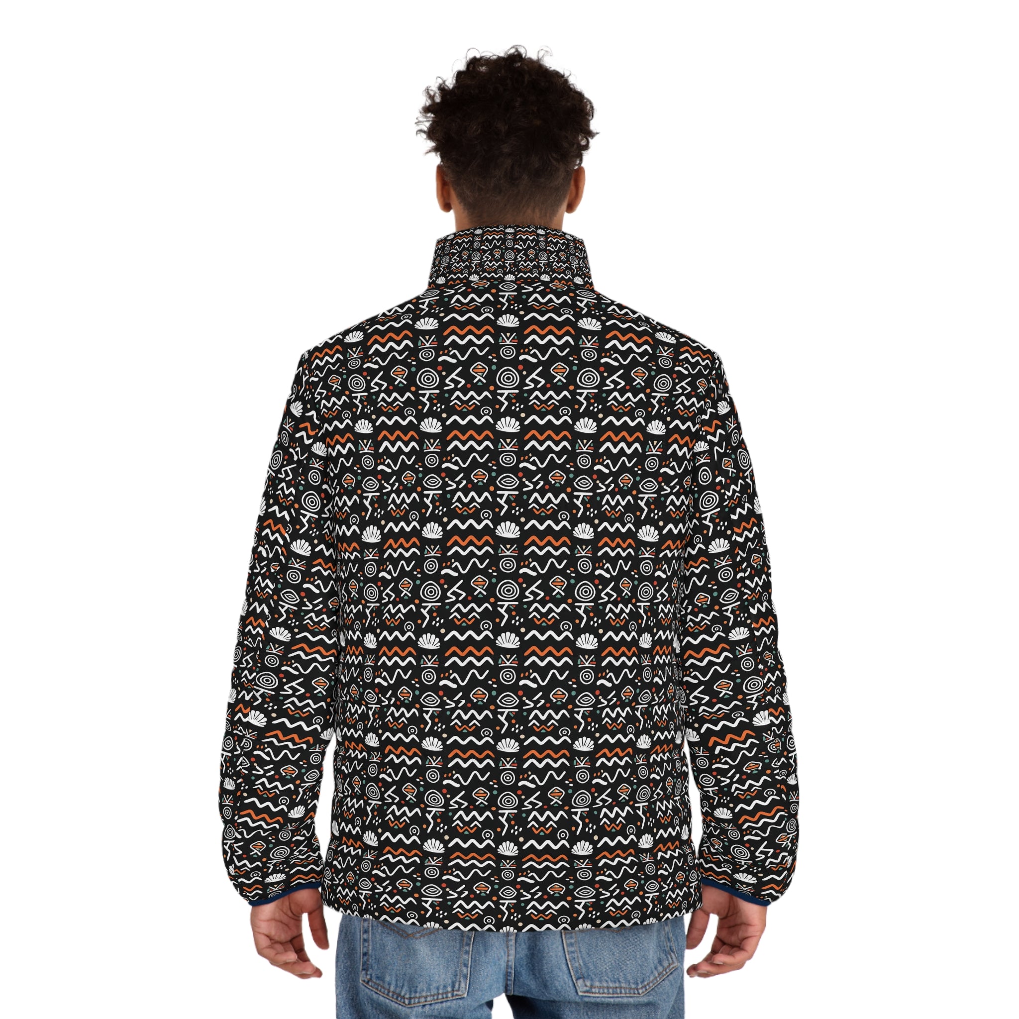 Men's Geometric Pattern Puffer Jacket - All-Over Print Winter Coat