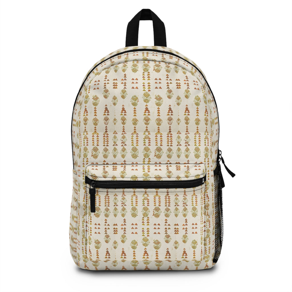 Boho Earthtones Pattern Backpack — Neutral Tribal Print School & Travel Bag