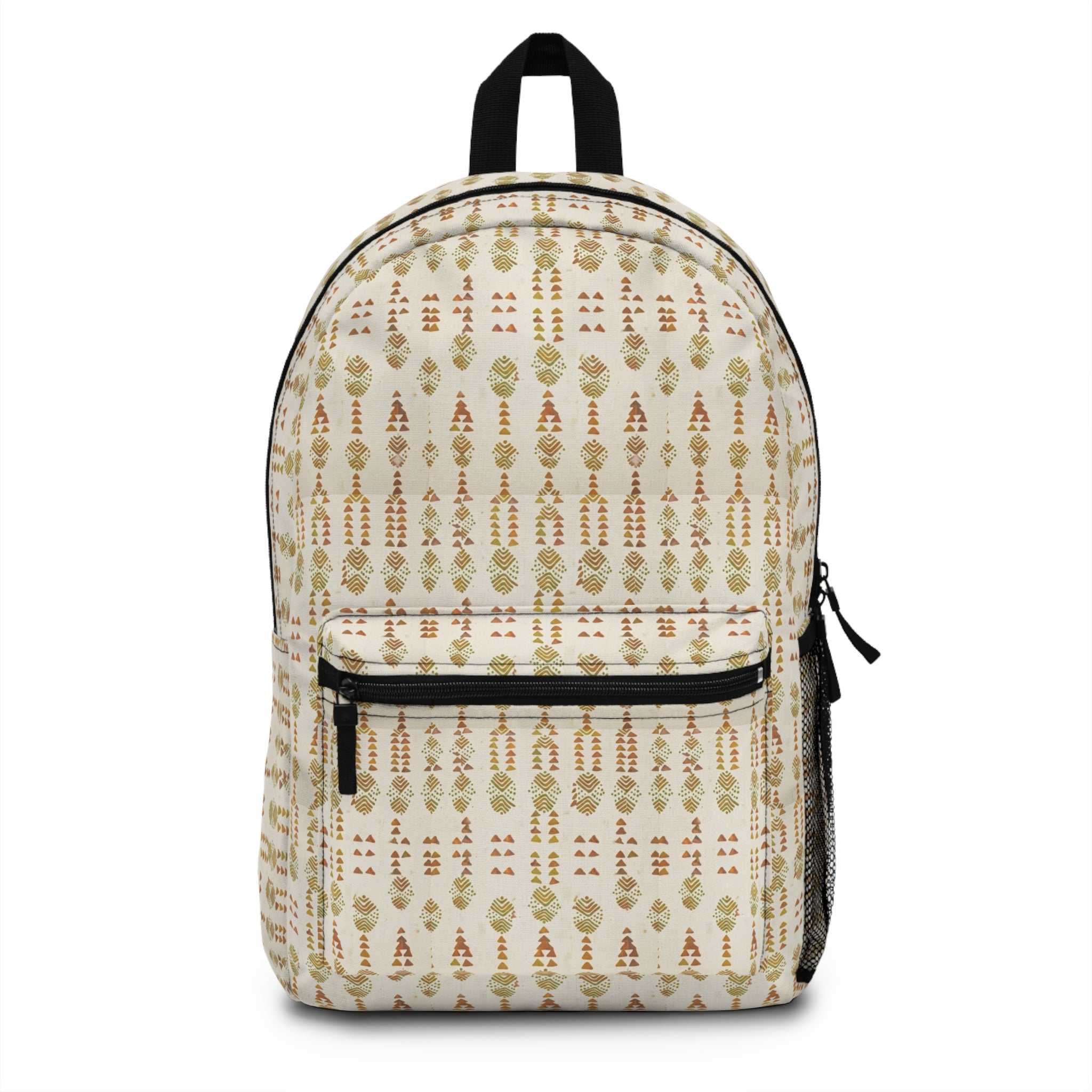 Boho Earthtones Pattern Backpack — Neutral Tribal Print School & Travel Bag