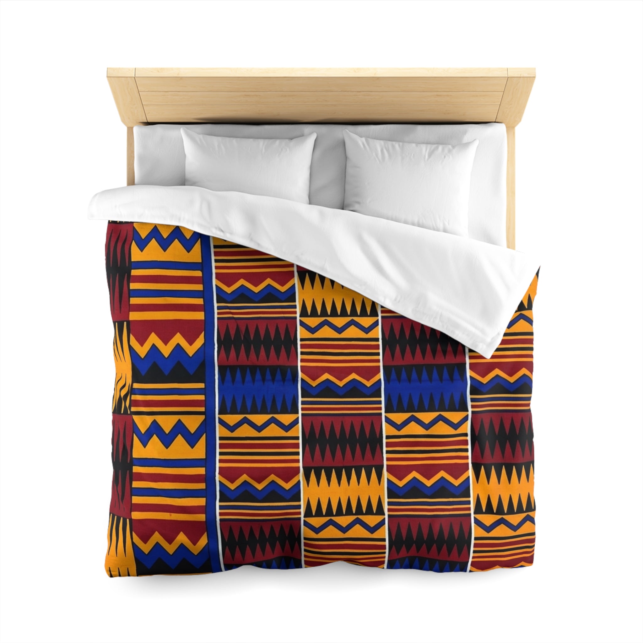 African Kente Pattern Microfiber Duvet Cover — Bold Geometric Stripe Bedding