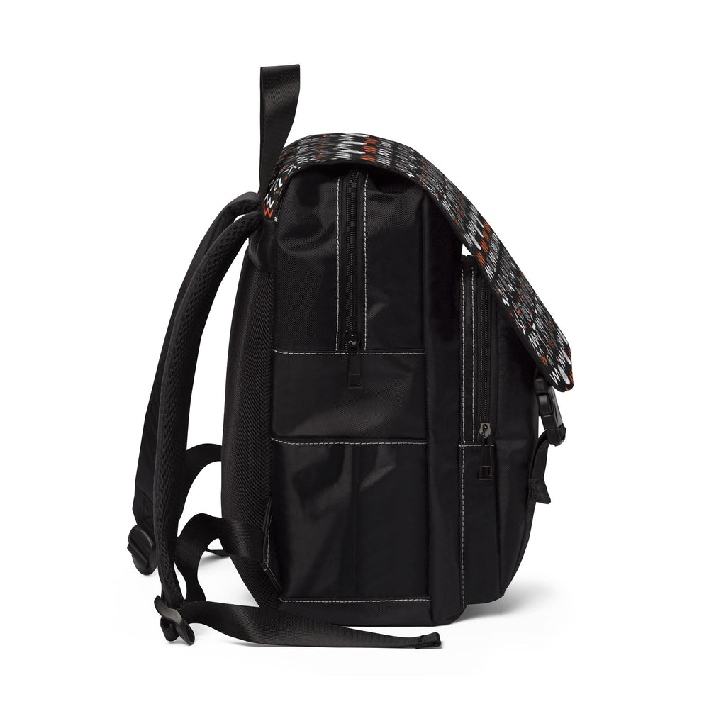 Tribal Wave Pattern Shoulder Backpack — Black Aztec Casual Daypack