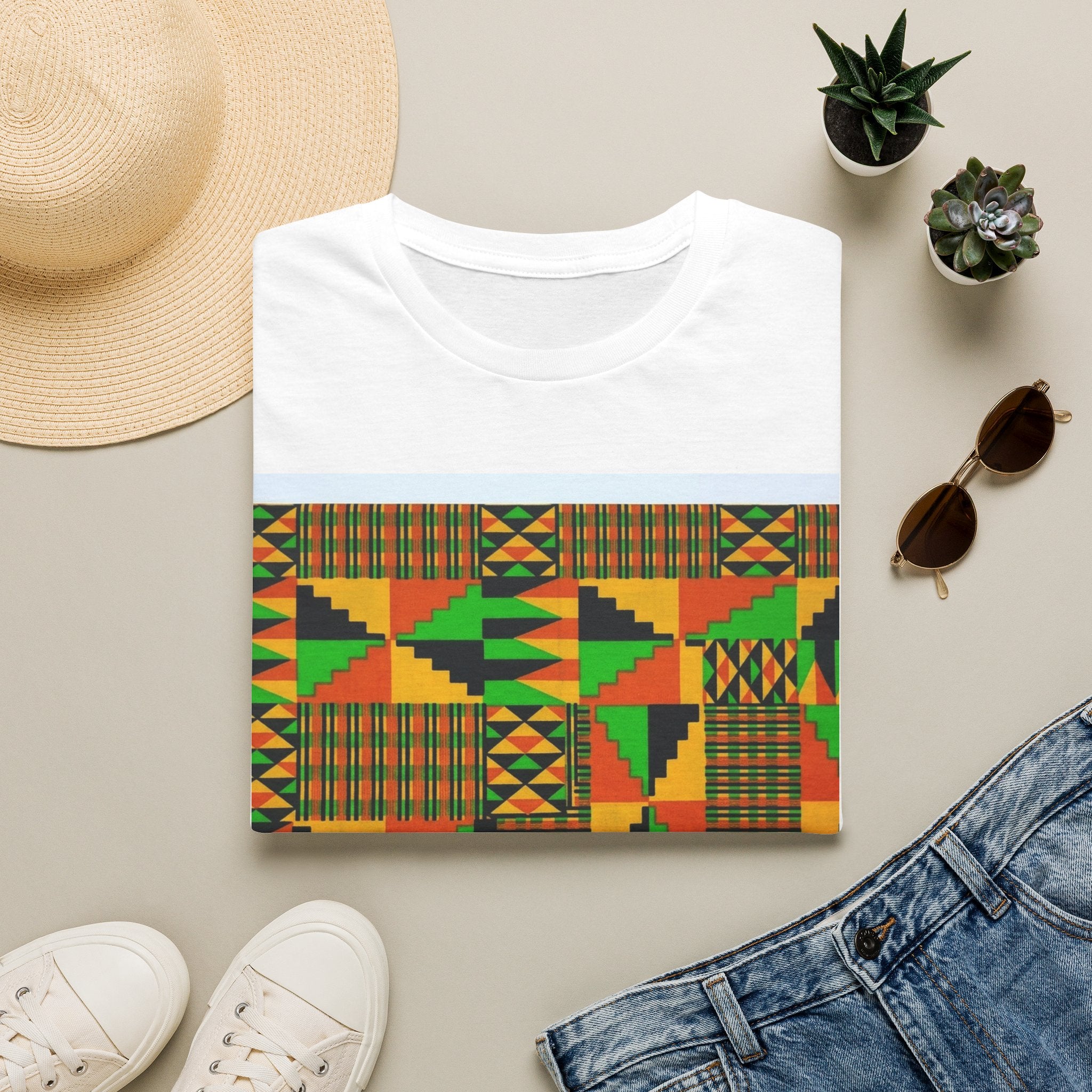 Kente Print T-Shirt – African Heritage Geometric Tee