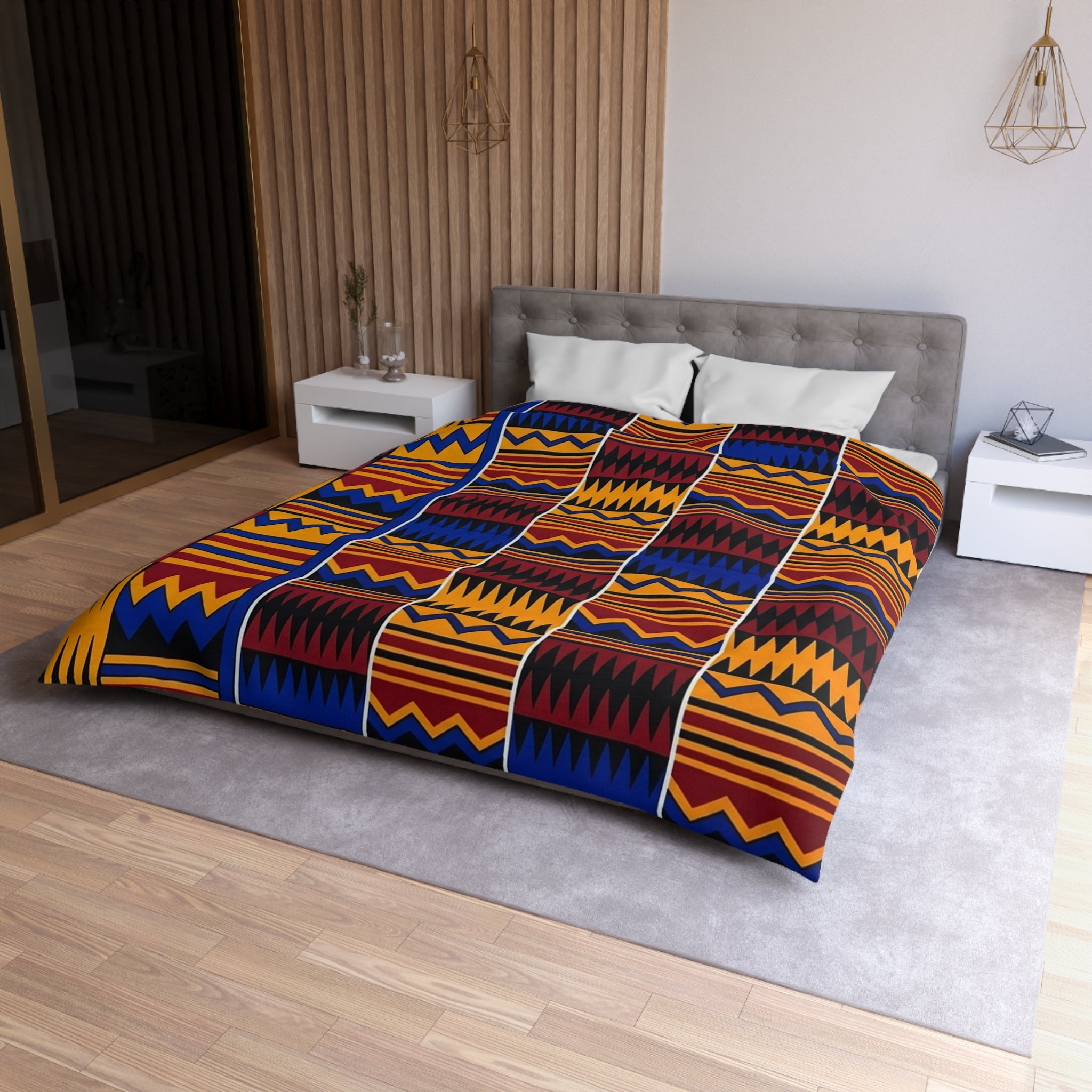 African Kente Pattern Microfiber Duvet Cover — Bold Geometric Stripe Bedding