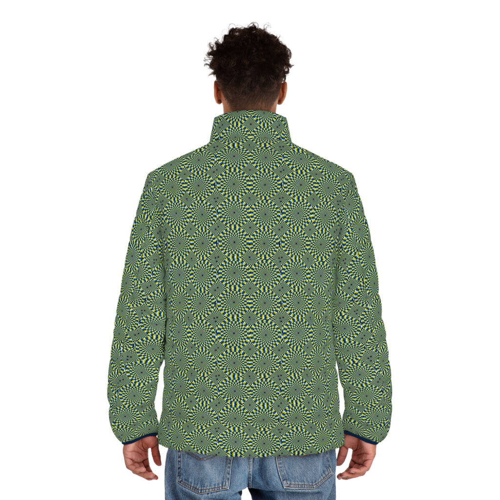 Men's Puffer Jacket — Green Spiral Geometric All-Over Print